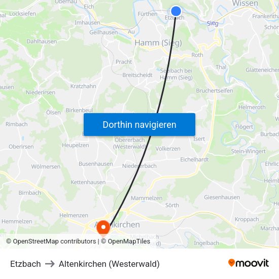 Etzbach to Altenkirchen (Westerwald) map