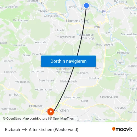 Etzbach to Altenkirchen (Westerwald) map