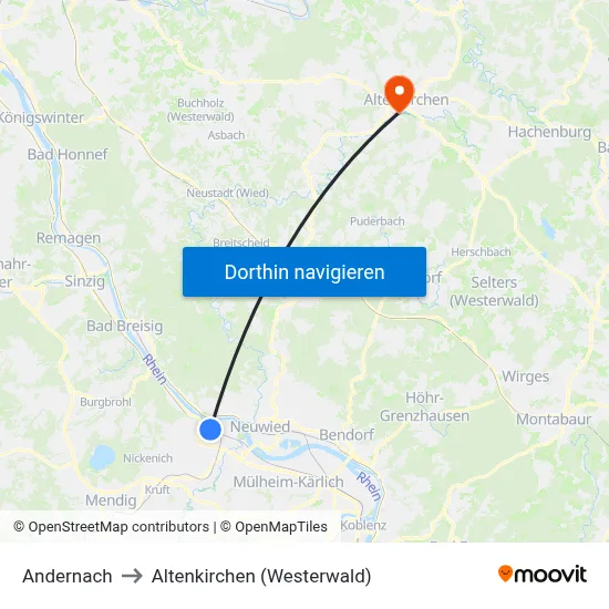 Andernach to Altenkirchen (Westerwald) map