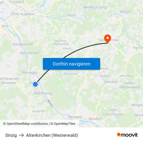 Sinzig to Altenkirchen (Westerwald) map