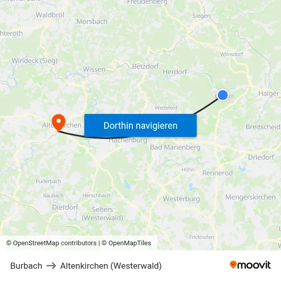 Burbach to Altenkirchen (Westerwald) map