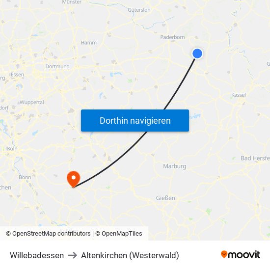 Willebadessen to Altenkirchen (Westerwald) map