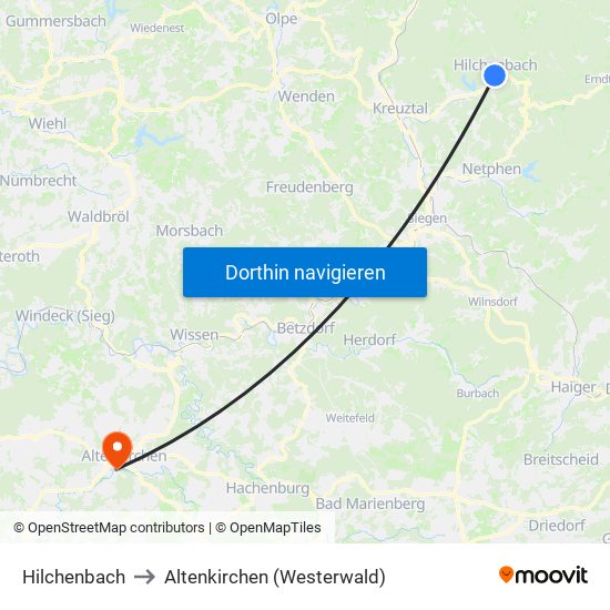 Hilchenbach to Altenkirchen (Westerwald) map