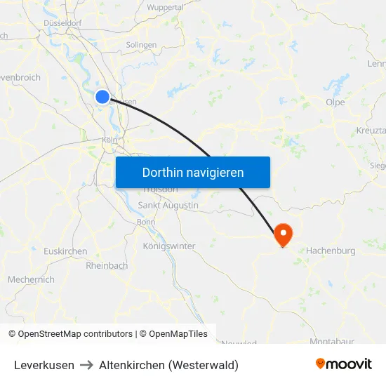 Leverkusen to Altenkirchen (Westerwald) map