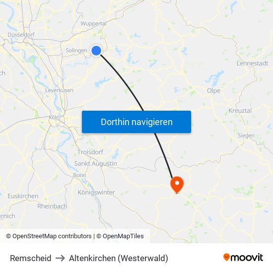 Remscheid to Altenkirchen (Westerwald) map