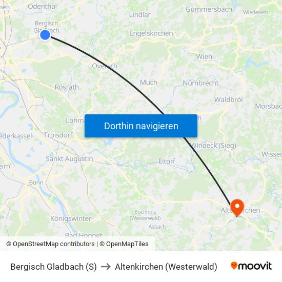 Bergisch Gladbach (S) to Altenkirchen (Westerwald) map