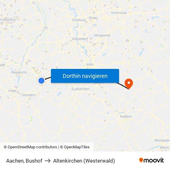 Aachen, Bushof to Altenkirchen (Westerwald) map