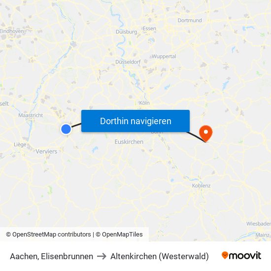 Aachen, Elisenbrunnen to Altenkirchen (Westerwald) map