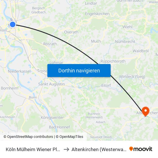 Köln Mülheim Wiener Platz to Altenkirchen (Westerwald) map