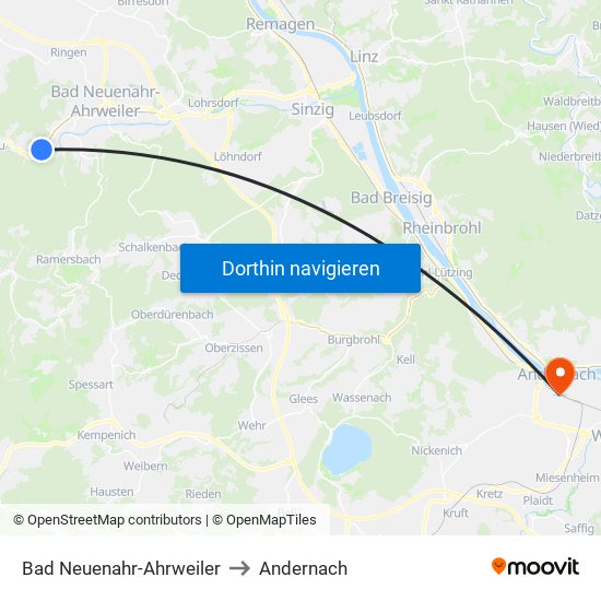 Bad Neuenahr-Ahrweiler to Andernach map