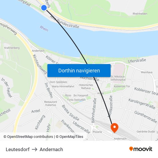 Leutesdorf to Andernach map