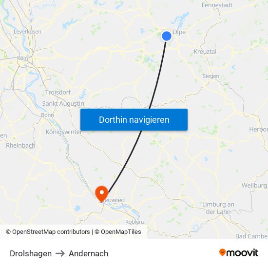 Drolshagen to Andernach map