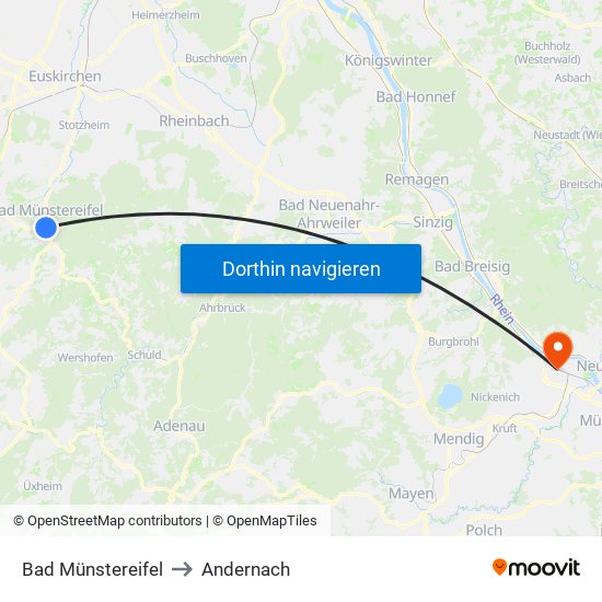 Bad Münstereifel to Andernach map