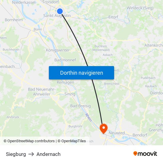 Siegburg to Andernach map