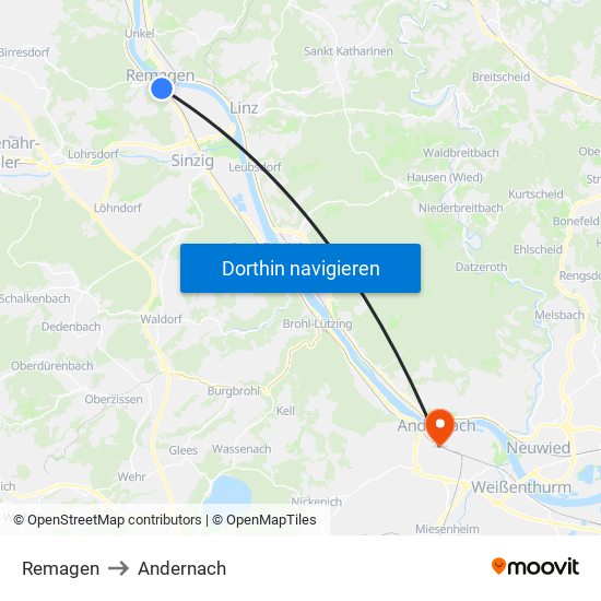 Remagen to Andernach map