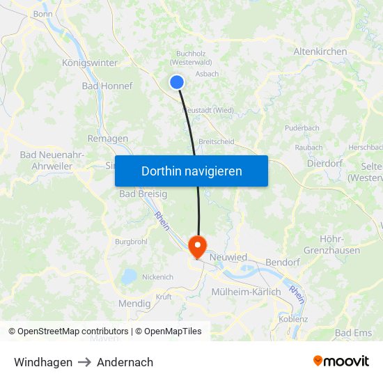 Windhagen to Andernach map