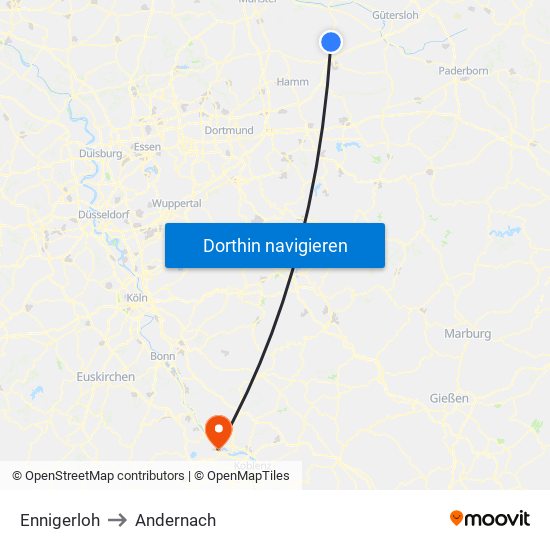 Ennigerloh to Andernach map