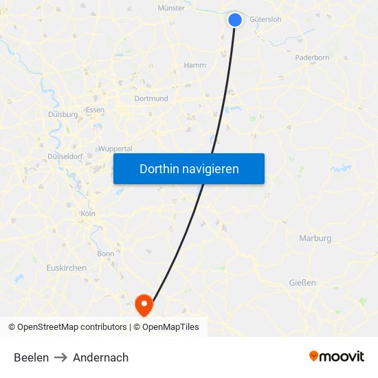 Beelen to Andernach map