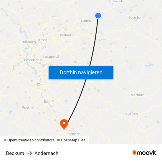Beckum to Andernach map