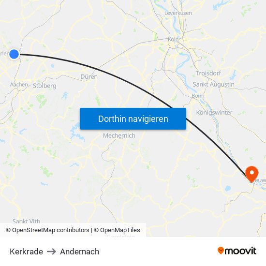 Kerkrade to Andernach map