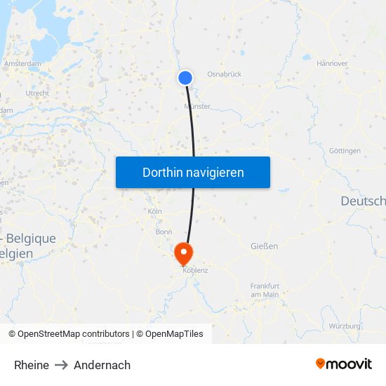 Rheine to Andernach map