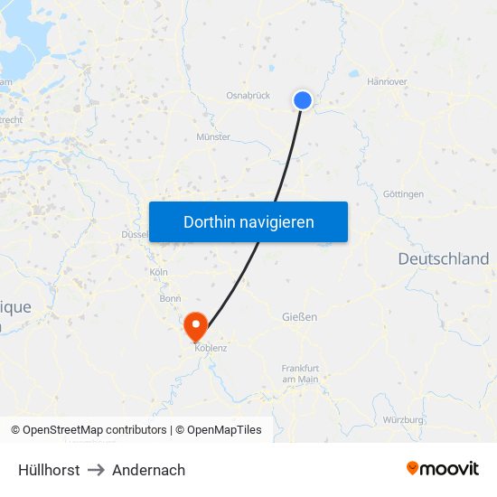 Hüllhorst to Andernach map