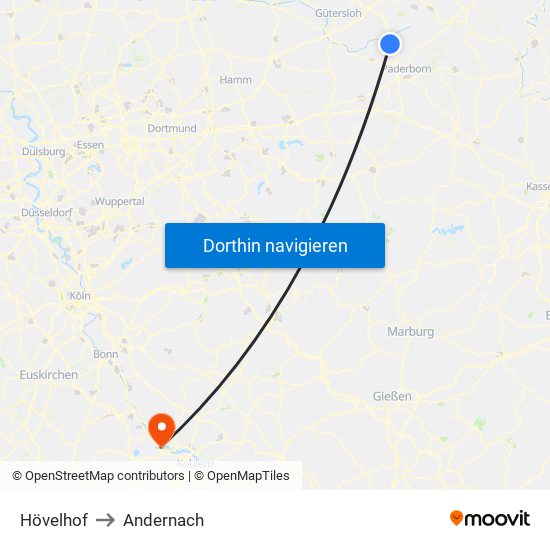 Hövelhof to Andernach map