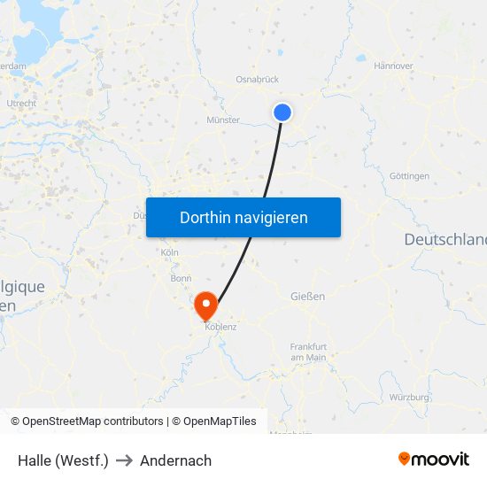 Halle (Westf.) to Andernach map