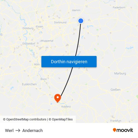 Werl to Andernach map