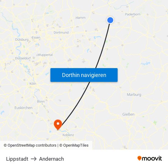 Lippstadt to Andernach map