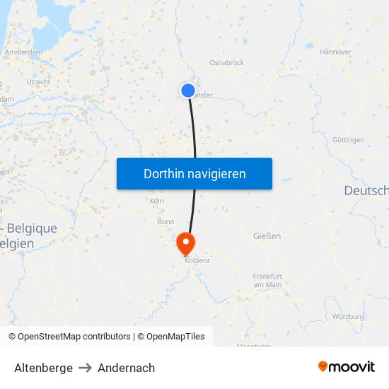 Altenberge to Andernach map
