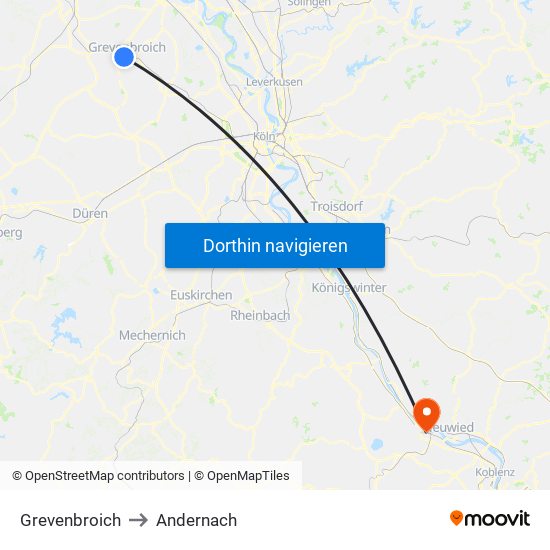 Grevenbroich to Andernach map