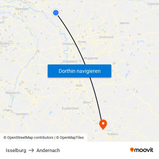 Isselburg to Andernach map