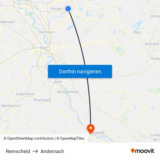 Remscheid to Andernach map