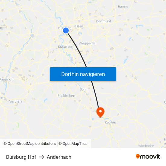 Duisburg Hbf to Andernach map