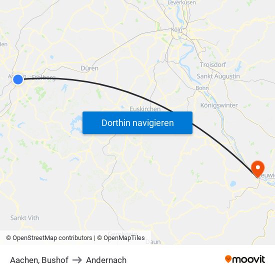 Aachen, Bushof to Andernach map