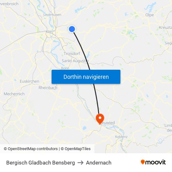 Bergisch Gladbach Bensberg to Andernach map