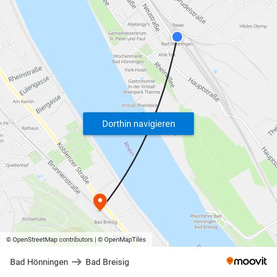 Bad Hönningen to Bad Breisig map