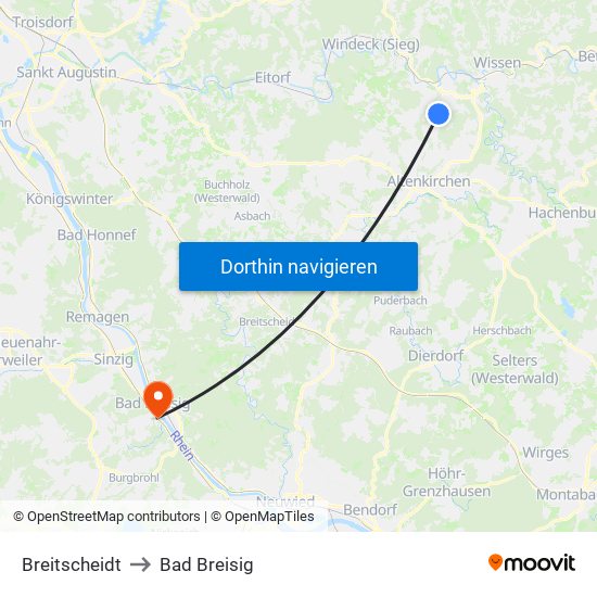 Breitscheidt to Bad Breisig map