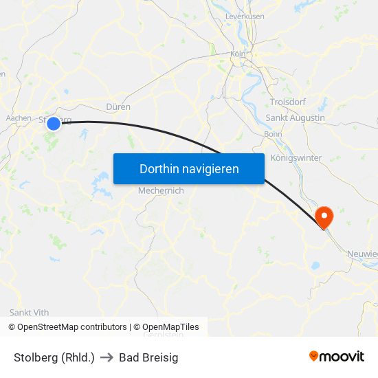 Stolberg (Rhld.) to Bad Breisig map