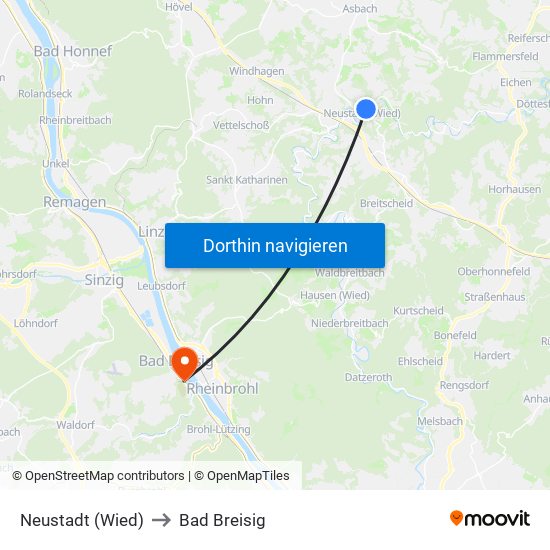 Neustadt (Wied) to Bad Breisig map