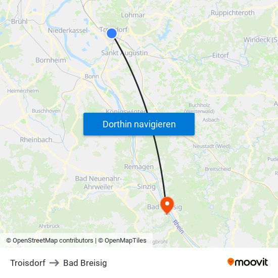 Troisdorf to Bad Breisig map