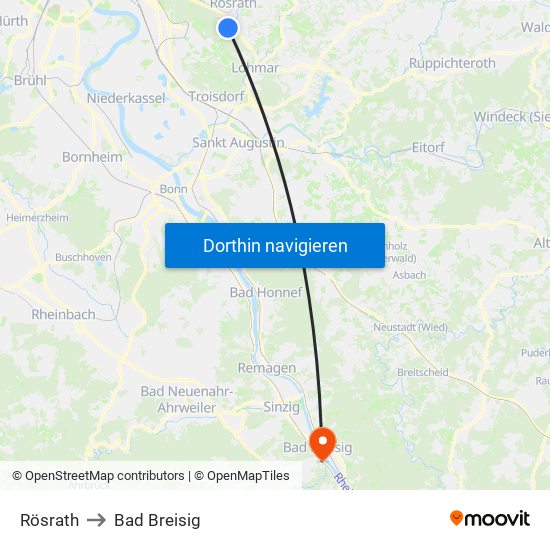 Rösrath to Bad Breisig map