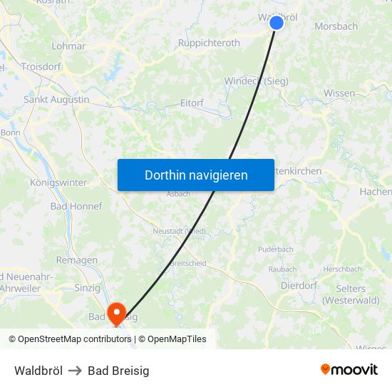 Waldbröl to Bad Breisig map
