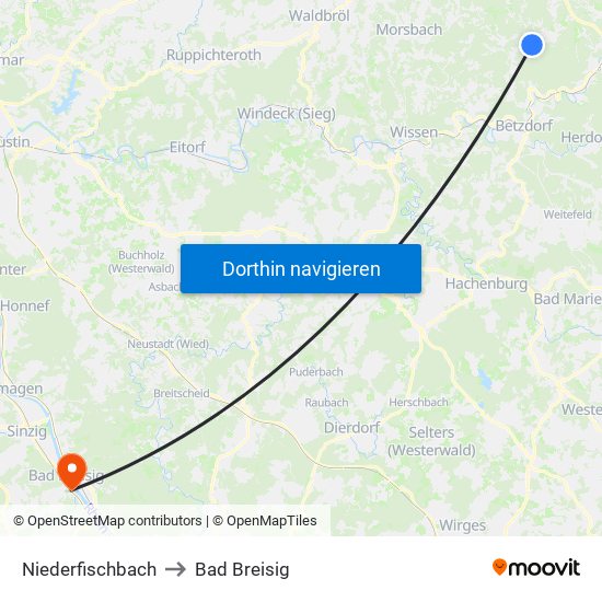Niederfischbach to Bad Breisig map