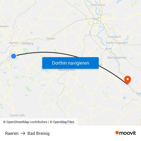 Raeren to Bad Breisig map