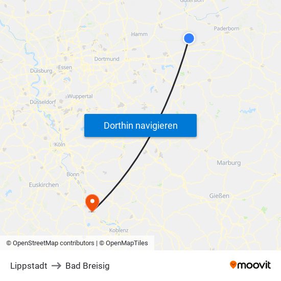 Lippstadt to Bad Breisig map