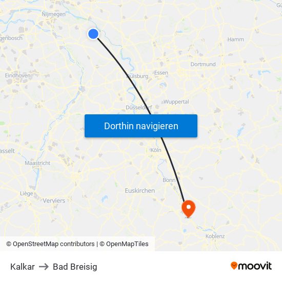 Kalkar to Bad Breisig map