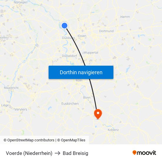 Voerde (Niederrhein) to Bad Breisig map