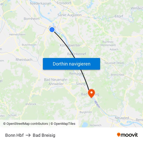 Bonn Hbf to Bad Breisig map